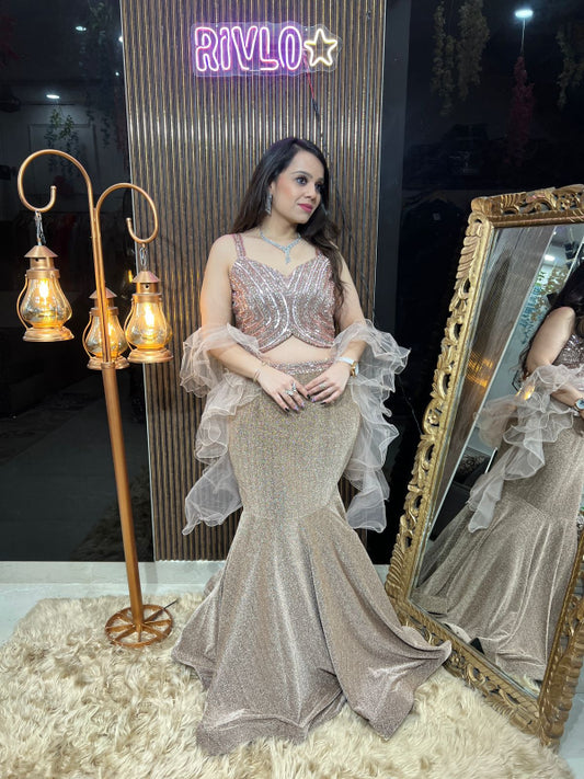 Rose Gold Shimmer Mermaid Lehenga Set RC338