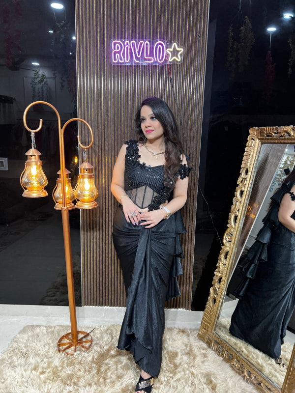 Black Embellished Drape Saree RC349