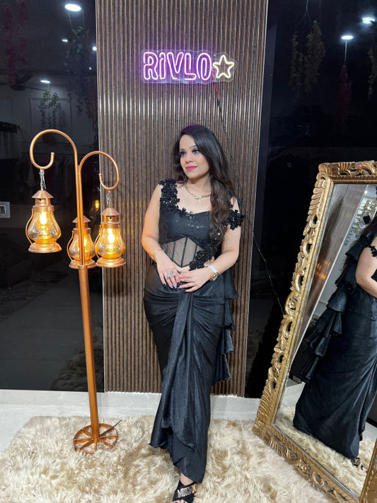 Black Embellished Drape Saree RC349