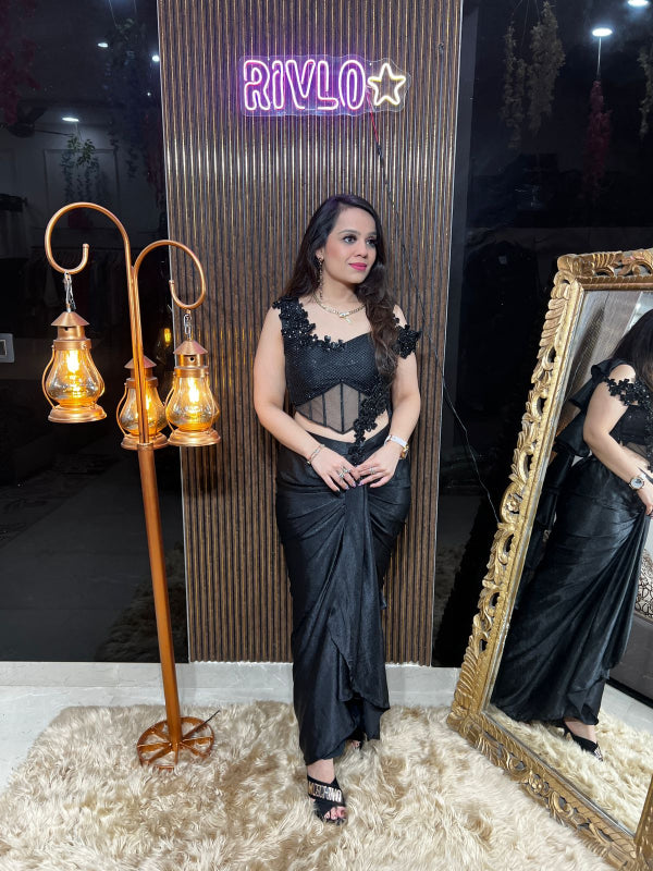Black Embellished Drape Saree RC349