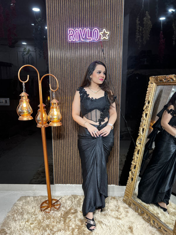 Black Embellished Drape Saree RC349