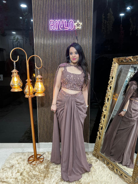 ✨ Embellished Blouse with Draped Skirt Set ✨ RC354