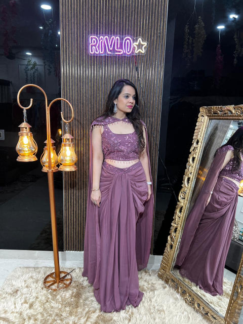 ✨ Embellished Blouse with Draped Skirt Set ✨ RC354