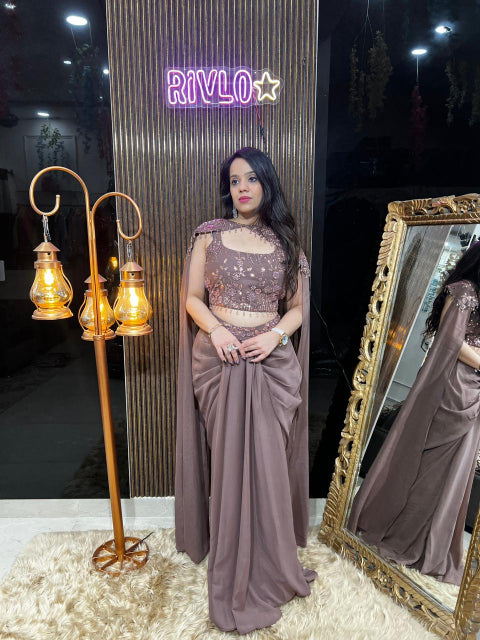 ✨ Embellished Blouse with Draped Skirt Set ✨ RC354