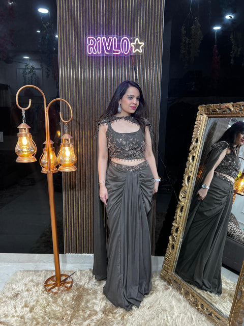 ✨ Embellished Blouse with Draped Skirt Set ✨ RC354