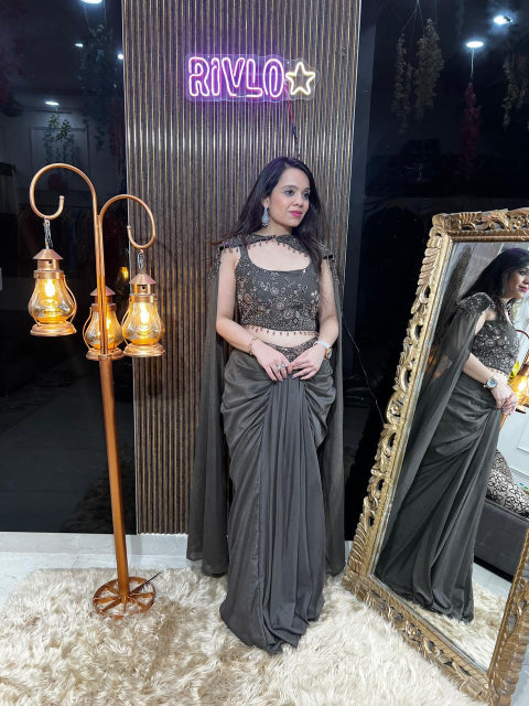 ✨ Embellished Blouse with Draped Skirt Set ✨ RC354