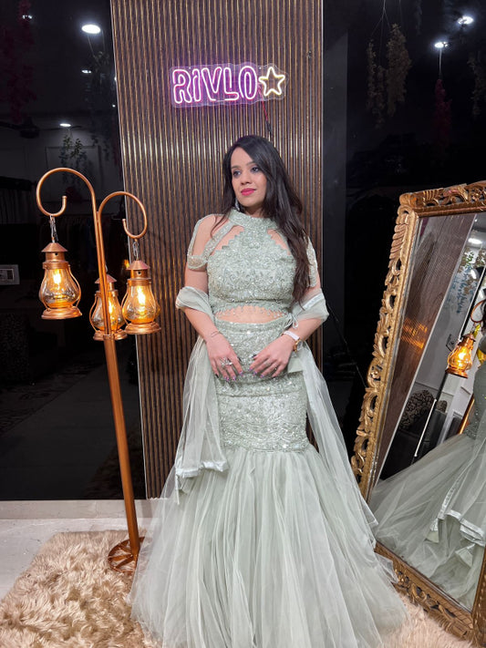 Cold Shoulder Fish Cut Lehenga RC353