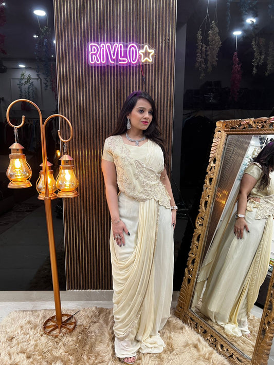 ✨ Embroidered Draped Saree  ✨ RC357
