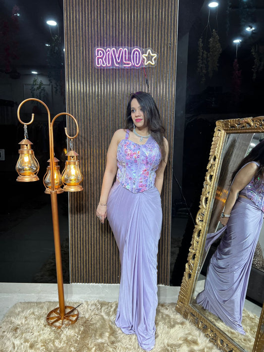 🌸 Embellished Lavender Drape Saree 🌸 RC359