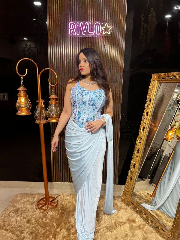 🌸 Embellished Ice Blue Drape Saree 🌸 RC358