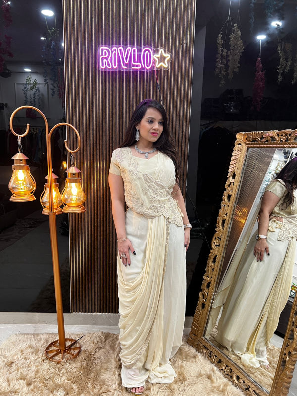 ✨ Embroidered Draped Saree  ✨ RC357