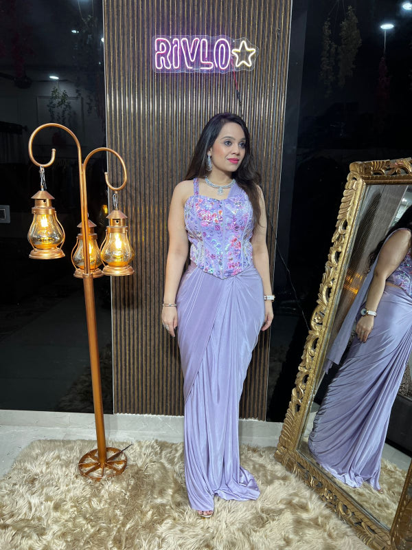 🌸 Embellished Lavender Drape Saree 🌸 RC359