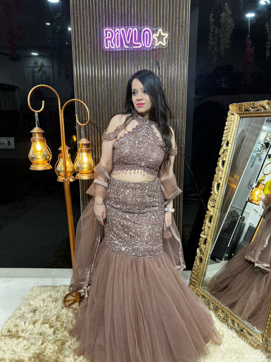 Cold Shoulder Fish Cut Lehenga RC353