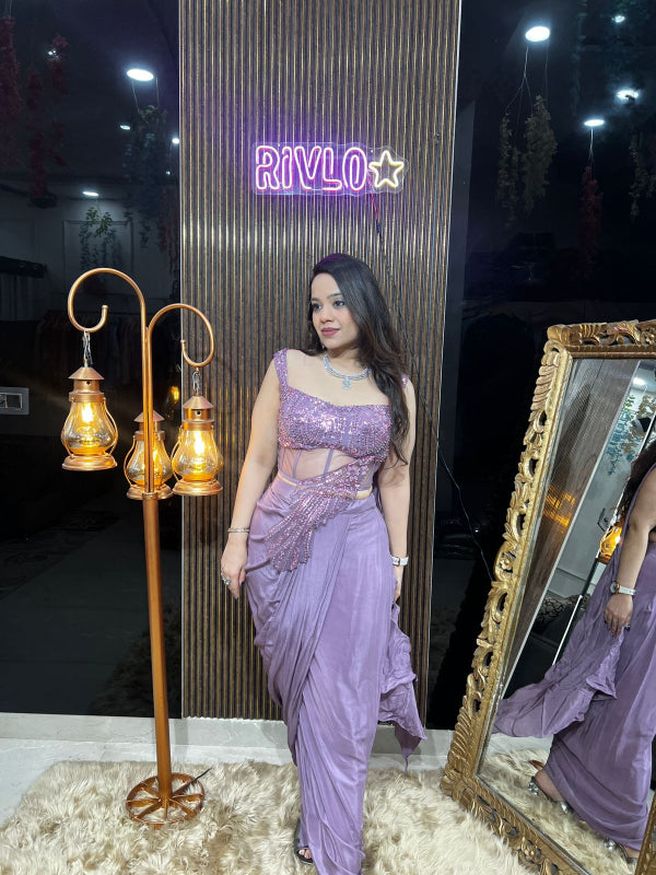 💜 Sequin Embellished Pre-Draped Dhoti Saree 💜 RC366