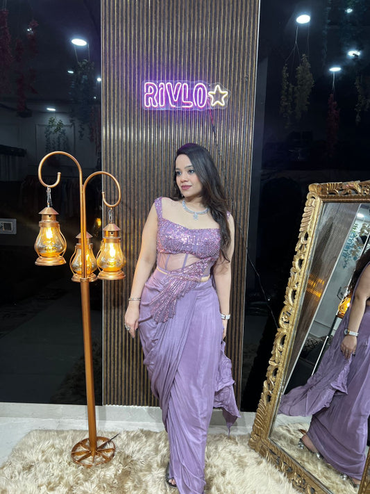 💜 Sequin Embellished Pre-Draped Dhoti Saree 💜 RC366