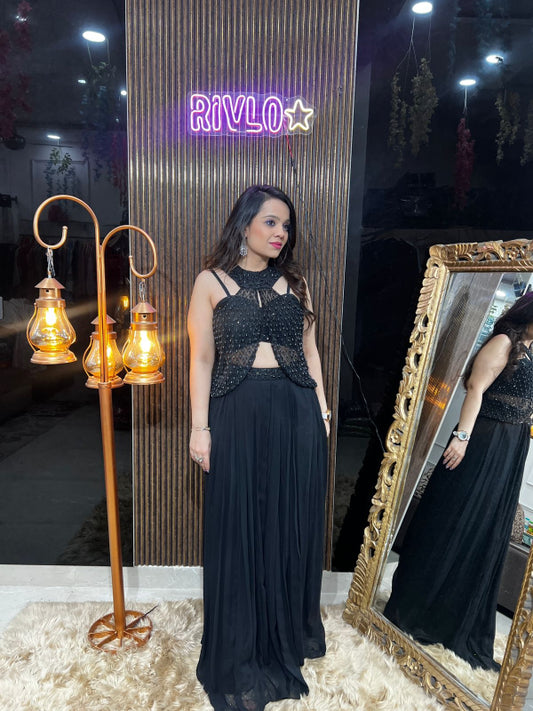 🖤 Black Embellished Pre-Draped Saree 🖤 RC367