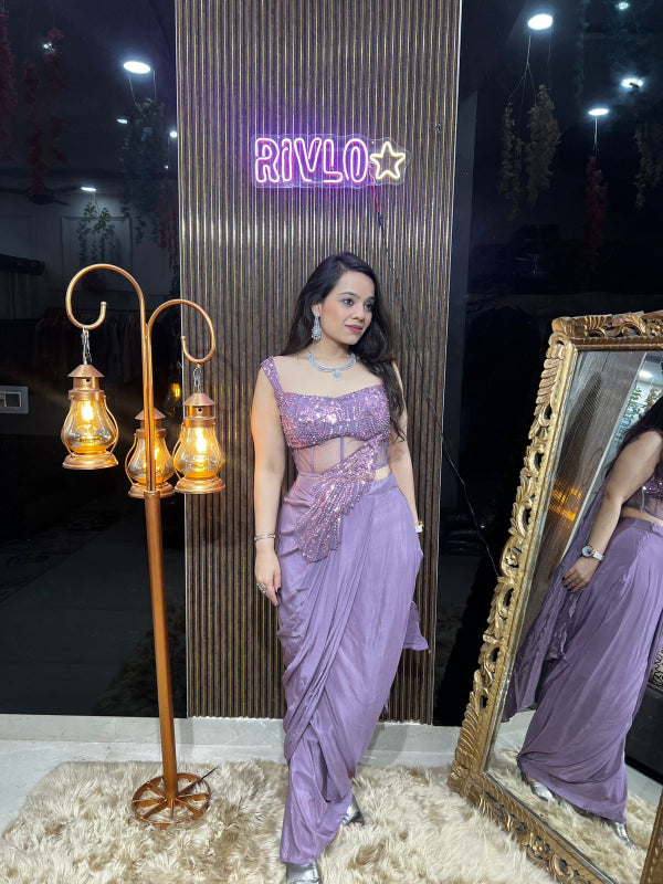 💜 Sequin Embellished Pre-Draped Dhoti Saree 💜 RC366