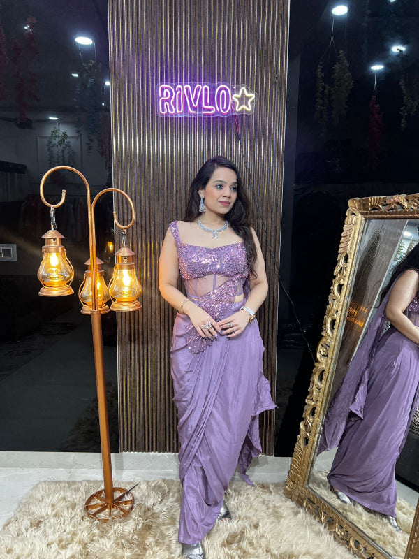 💜 Sequin Embellished Pre-Draped Dhoti Saree 💜 RC366