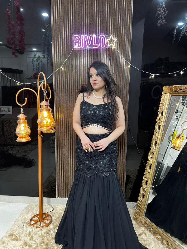 Mocha And Black Ruffle Glam Fishcut Lehenga RC379