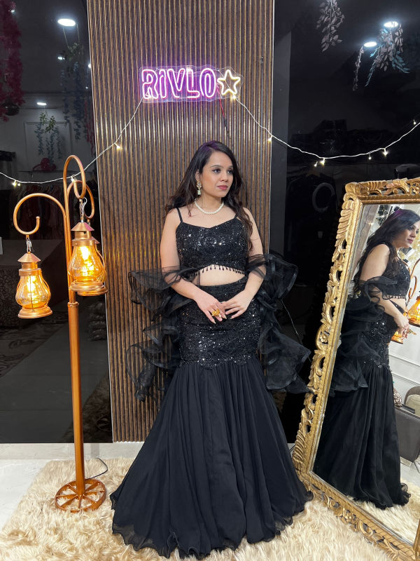 Mocha And Black Ruffle Glam Fishcut Lehenga RC379