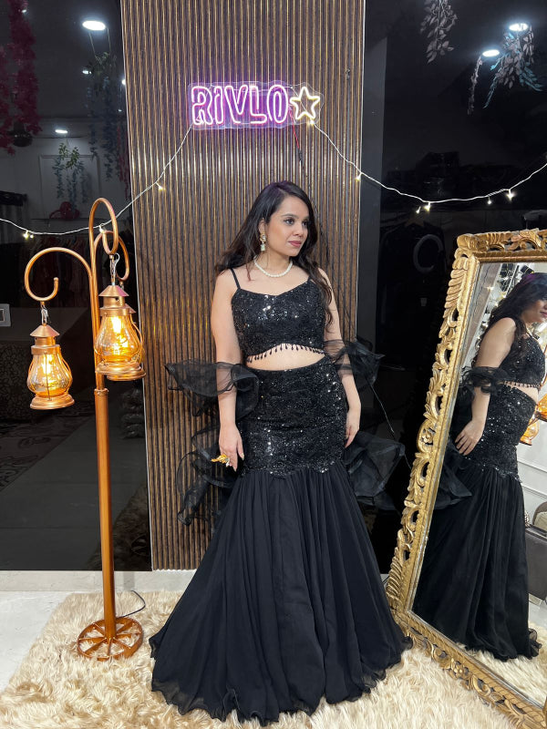 Mocha And Black Ruffle Glam Fishcut Lehenga RC379