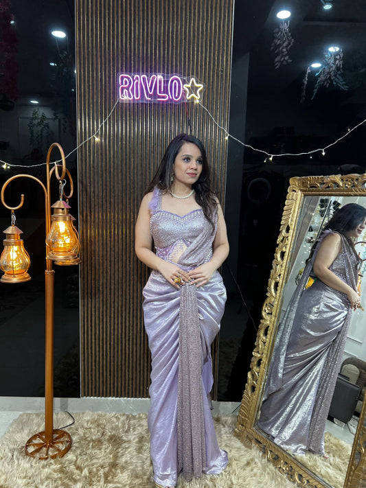 Lavender Sequin Draped Saree RC377