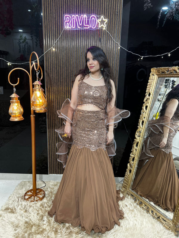 Mocha And Black Ruffle Glam Fishcut Lehenga RC379