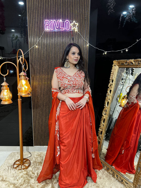 Embroidered Draped Cape Skirt Set RC378