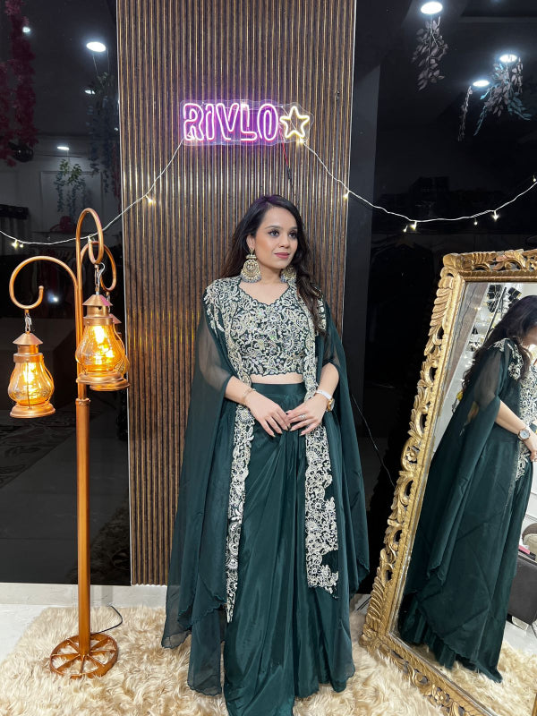 Embroidered Draped Cape Skirt Set RC378