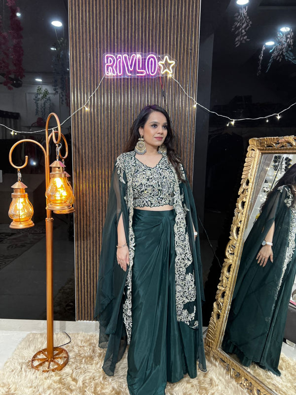 Embroidered Draped Cape Skirt Set RC378