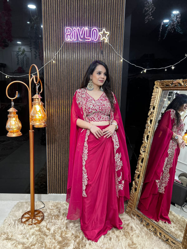 Embroidered Draped Cape Skirt Set RC378