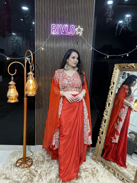 Embroidered Draped Cape Skirt Set RC378