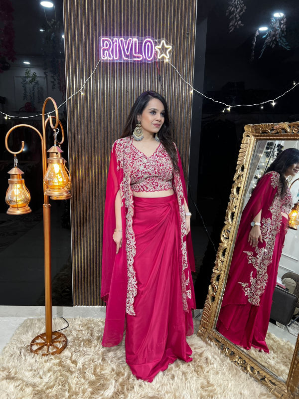 Embroidered Draped Cape Skirt Set RC378