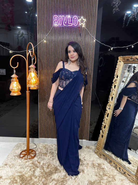 ✨  Pre-Draped Saree with Embellished Blouse ✨RC322