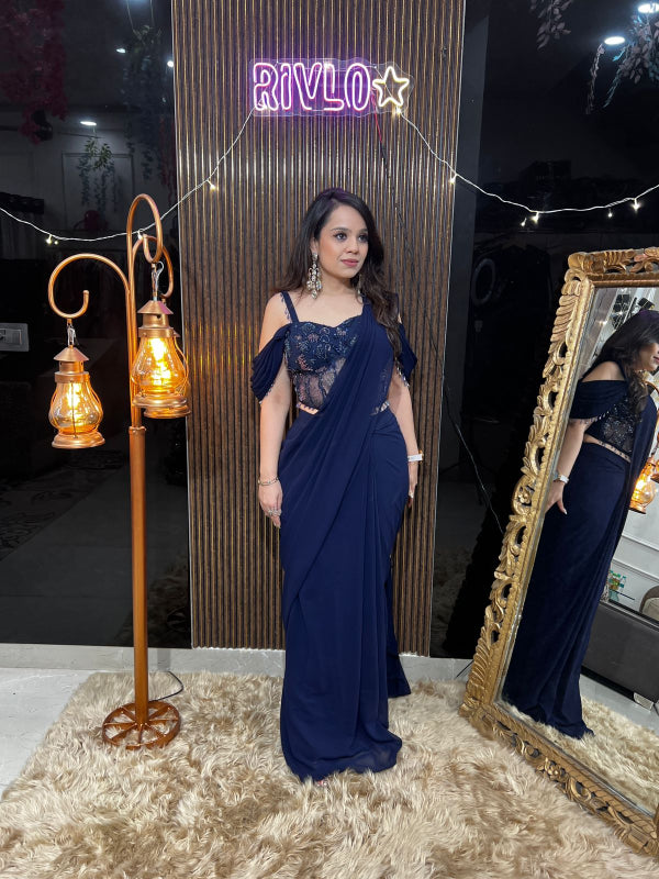 ✨  Pre-Draped Saree with Embellished Blouse ✨RC322