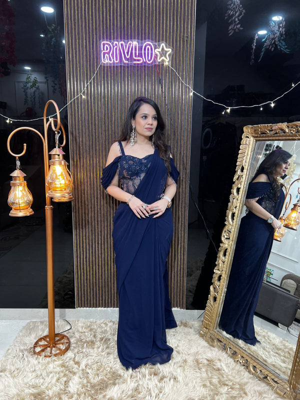 ✨  Pre-Draped Saree with Embellished Blouse ✨RC322