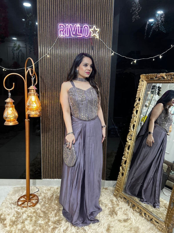 Embellished Corset & Draped Skirt Set RC385