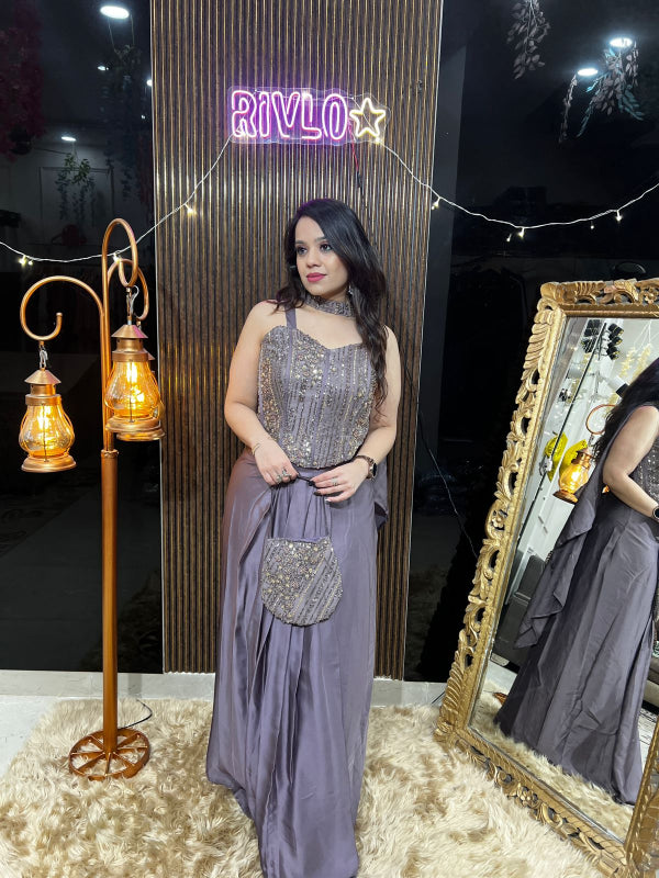 Embellished Corset & Draped Skirt Set RC385