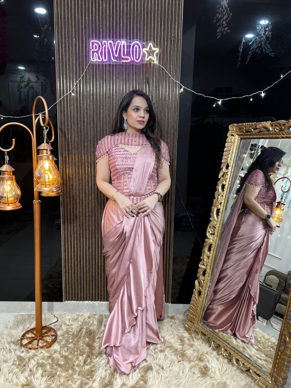 Sage Mist Embellished Drape Saree RC389