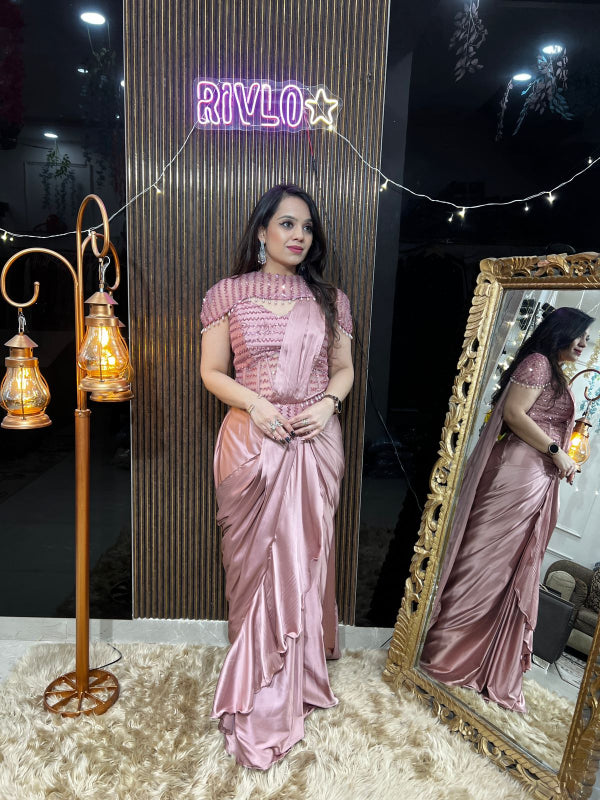 Sage Mist Embellished Drape Saree RC389