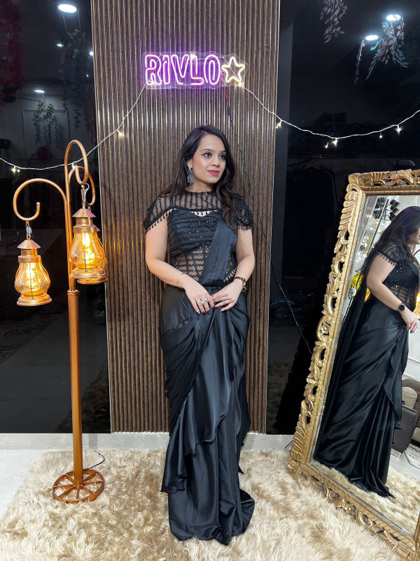 Sage Mist Embellished Drape Saree RC389