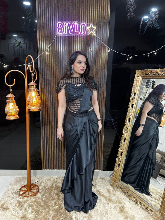 Sage Mist Embellished Drape Saree RC389