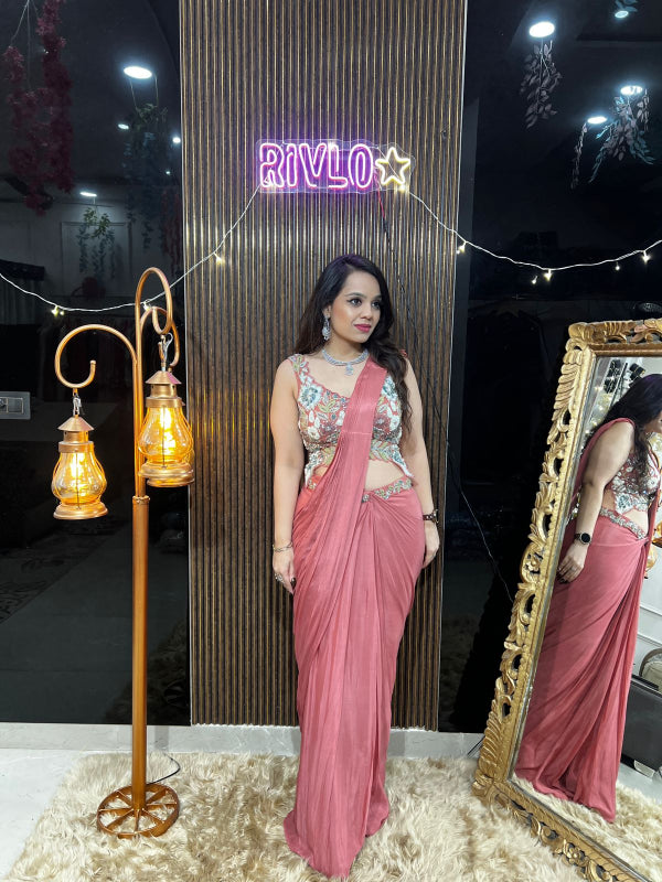 🌸 Rose Mauve Pre-Draped Saree Set By Rivlo Aurum AC03