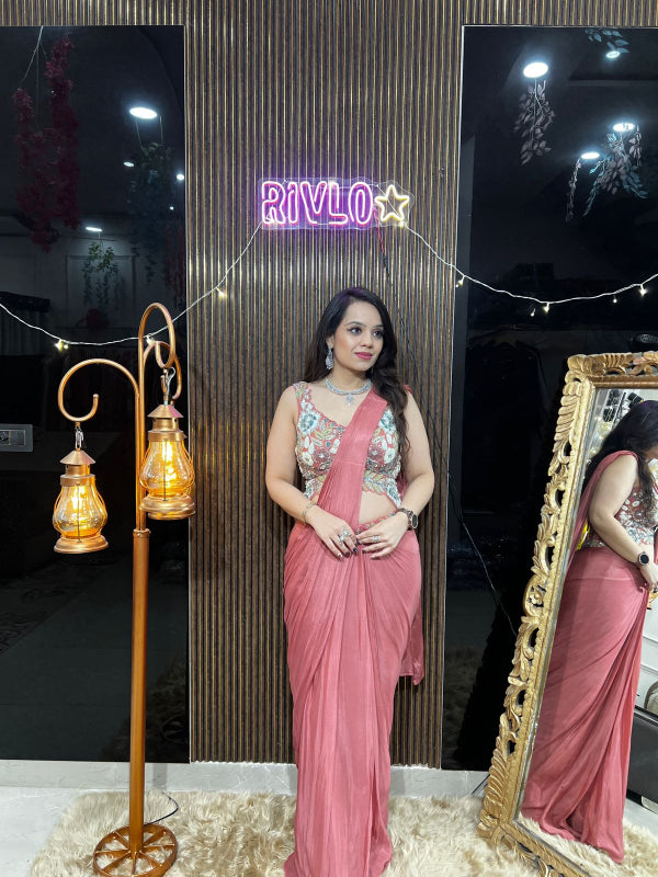 🌸 Rose Mauve Pre-Draped Saree Set By Rivlo Aurum AC03
