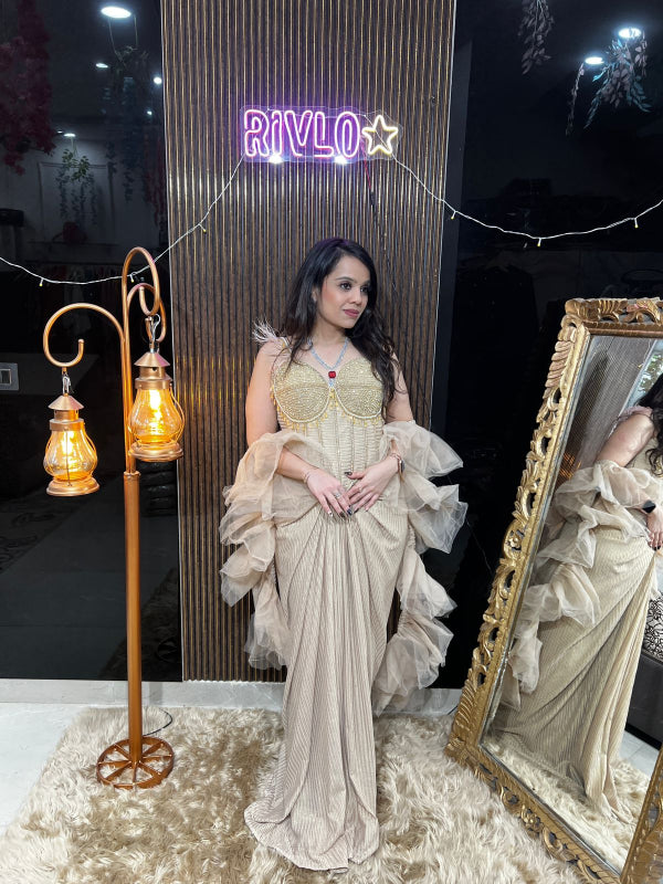 Blush Gold and Mint Green Indo Saree RC390