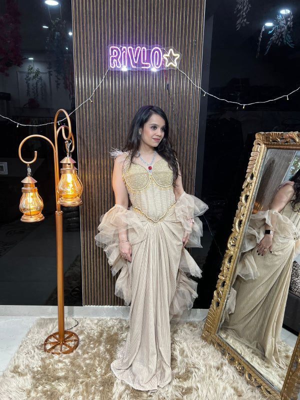 Blush Gold and Mint Green Indo Saree RC390