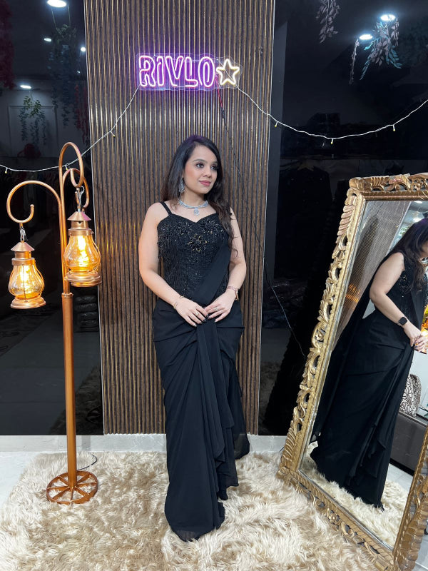 Wine And Black Corset Saree RC391