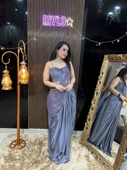 ✨ Indo-Western Ruffle Drape Set RC396