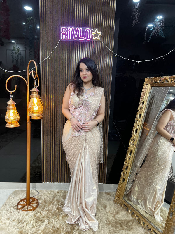 ✨ Rose Gold Embellished Indo-Western Drape Set AC08