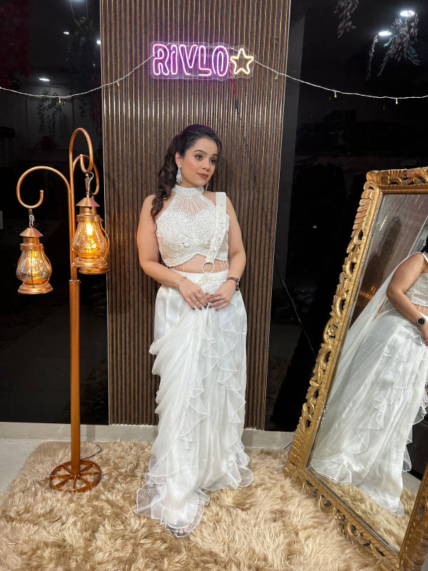 Ruffled Embellished Drape Saree Set AC09